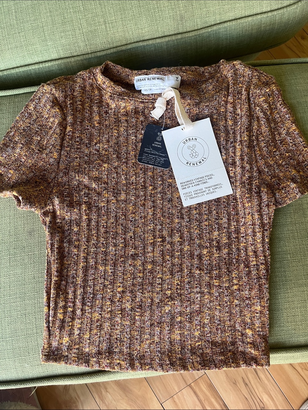 Urban Renewal Multitone Ribbed Crop Top in Brown and Mustard